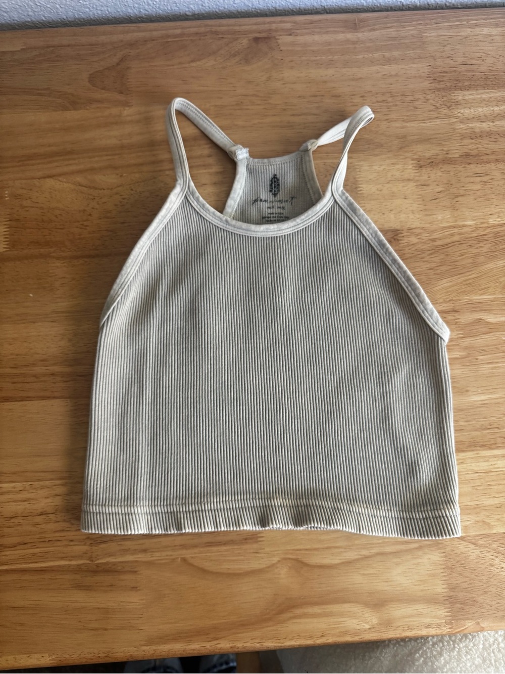 Free People Cream Ribbed Bandeau Tank Top